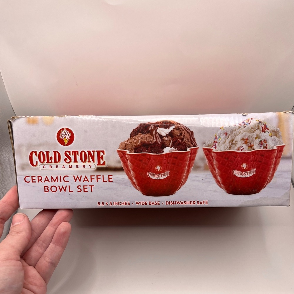 Cold Stone‎ Creamery Ceramic Waffle Bowl Set Red Ice Cream Dessert Dishes New